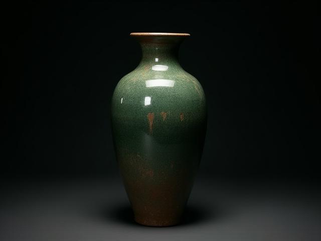 Rustikale Keramikvase in Waldgrün-Tönen